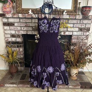Advance Apparels Purple embroidered floral smocked mini dress